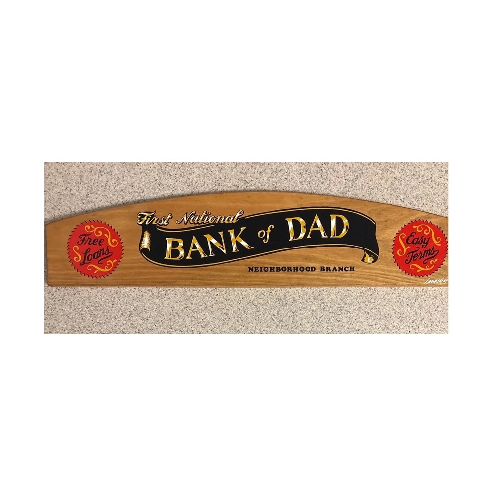 Langelier Designs 'Bank of Dad 'Wooden Wall Sign Hand Crafted Plaque Father USA